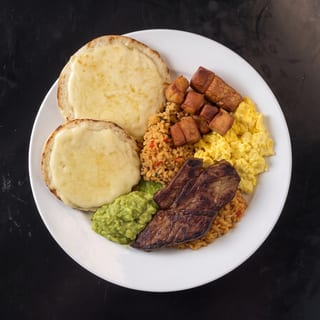 Grilled Salmon, Arepa, & Guacamole